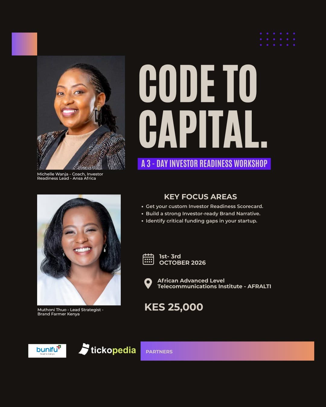 Code To Capital: An Investor Readiness Workshop for Tech Founders event poster
